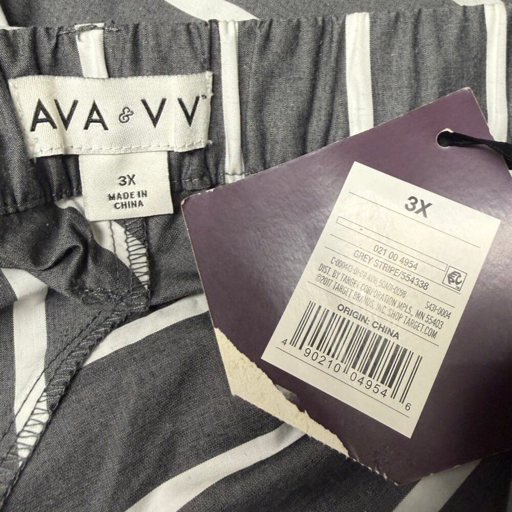 Ava & Viv Plus Black White Striped Midi Skirt Tie Waist Button Front Cotton - Picture 7 of 8